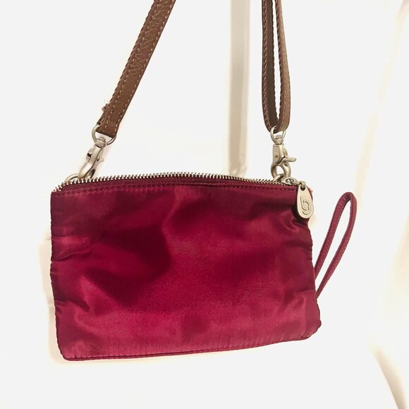 Baggalini Crossbody Wallet/Wristlet-Nylon-Maroon/Tan-Lightweight-Trifold-Roomy - Picture 3 of 11
